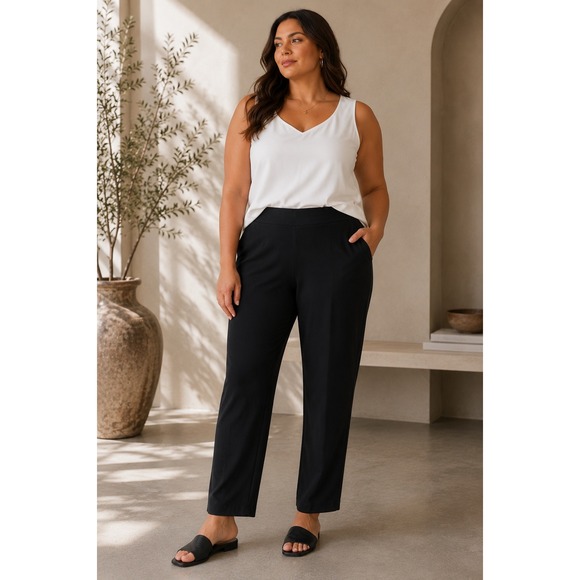 Eileen Fisher Pants - Eileen Fisher Black Slim Ankle Pants Women's Size L Stretch Pull-On Ponte
